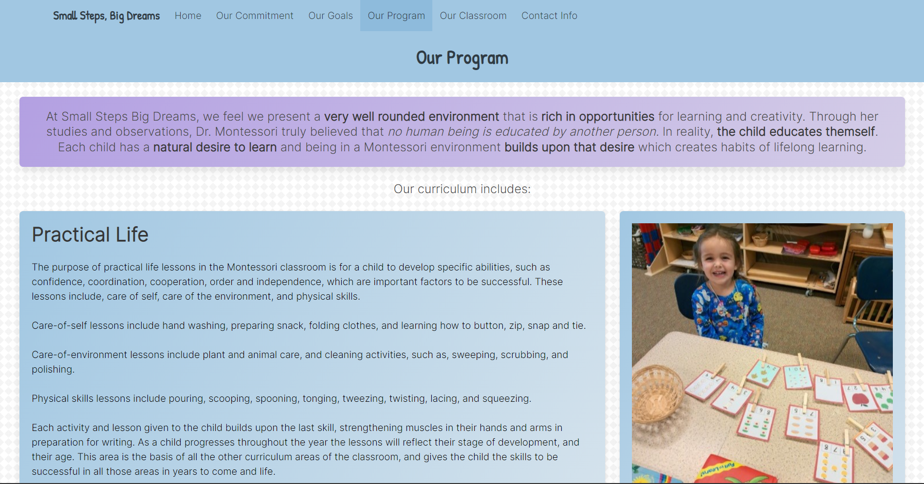 A screenshot of a page on the school's website.